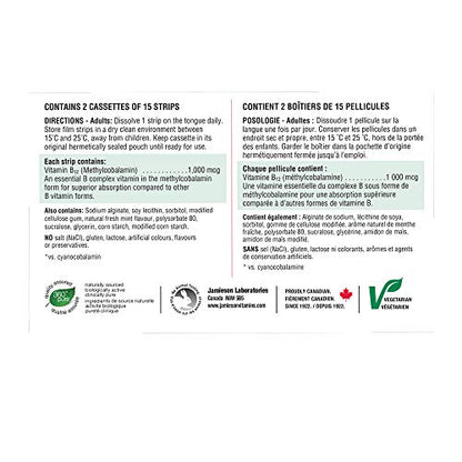 tiras de vitamina b12 Jamieson disolución rápida sabor menta