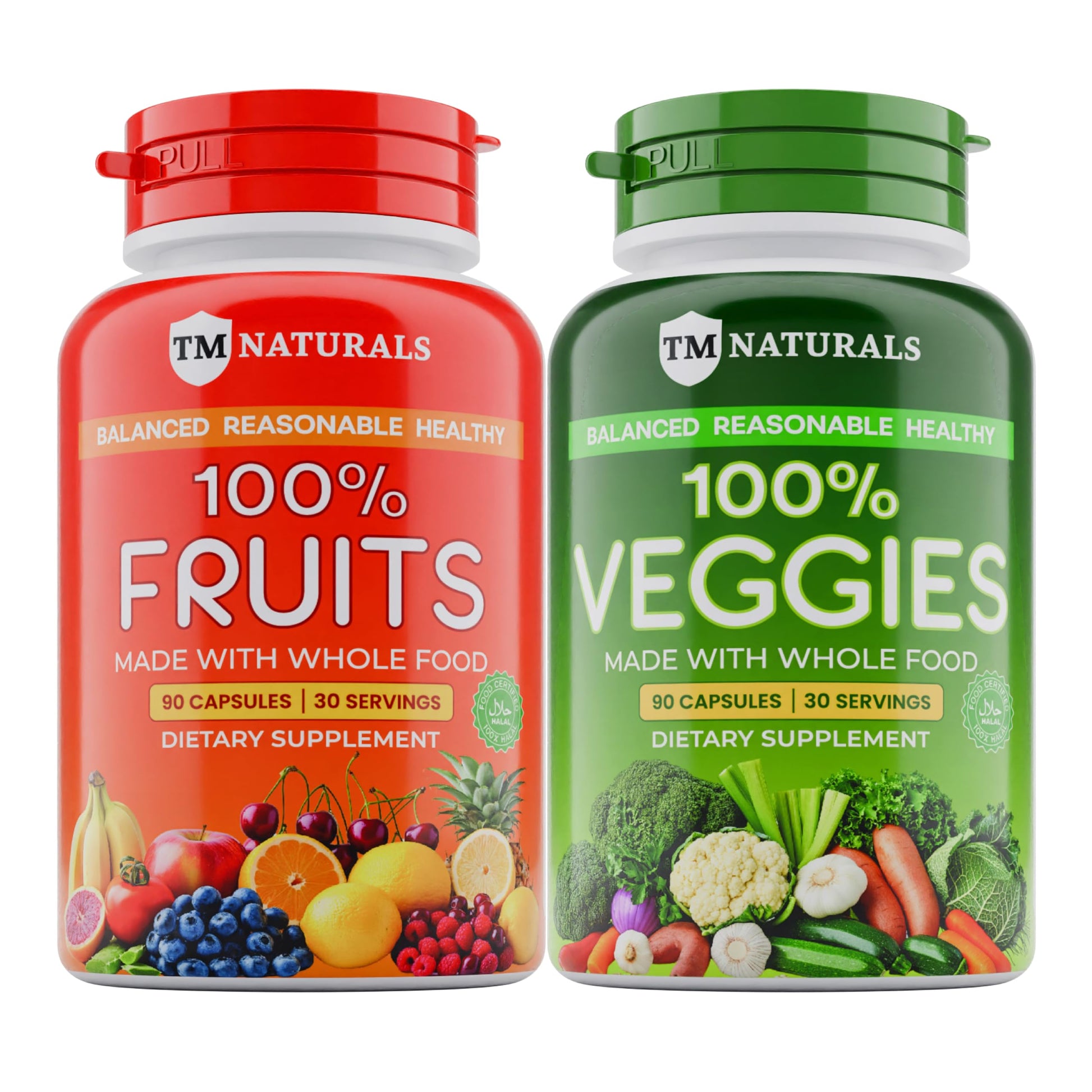 Botellas de frutas y verduras de TM NATURALS en cocina