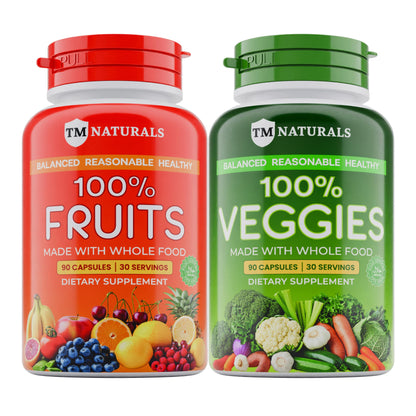 Botellas de frutas y verduras de TM NATURALS en cocina