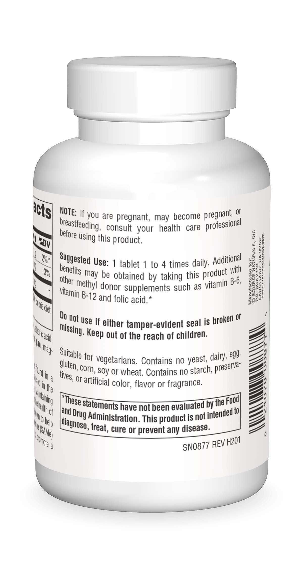 TMG de Source Naturals con información de etiquetas y usos