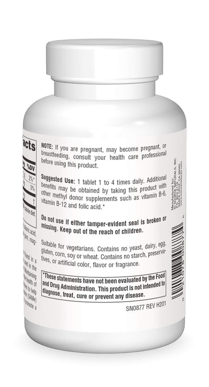 TMG de Source Naturals con información de etiquetas y usos