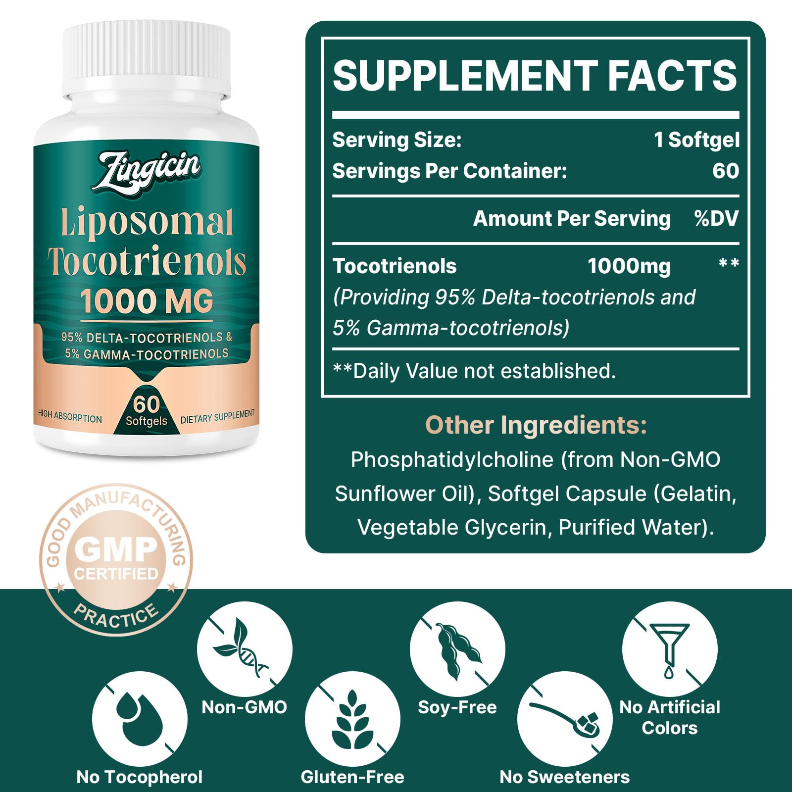 Tocotrienoles liposomales Zingicin cápsulas blandas