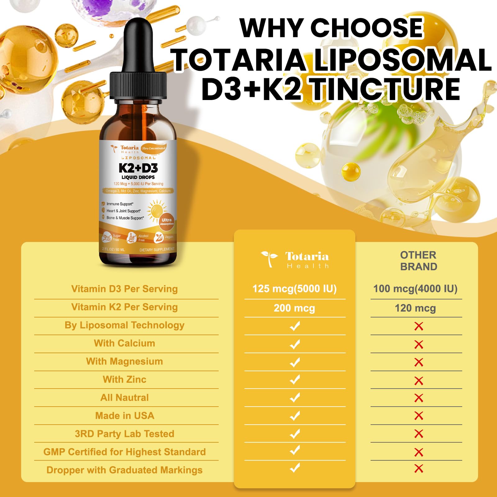 Frasco vitamina d3 k2 líquida para adultos con apoyo óseo e inmunológico