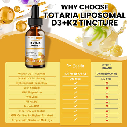 Frasco vitamina d3 k2 líquida para adultos con apoyo óseo e inmunológico