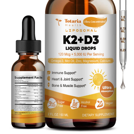 Frasco gotas líquidas vitamina d3 k2 con mct oil y omega 3 para huesos