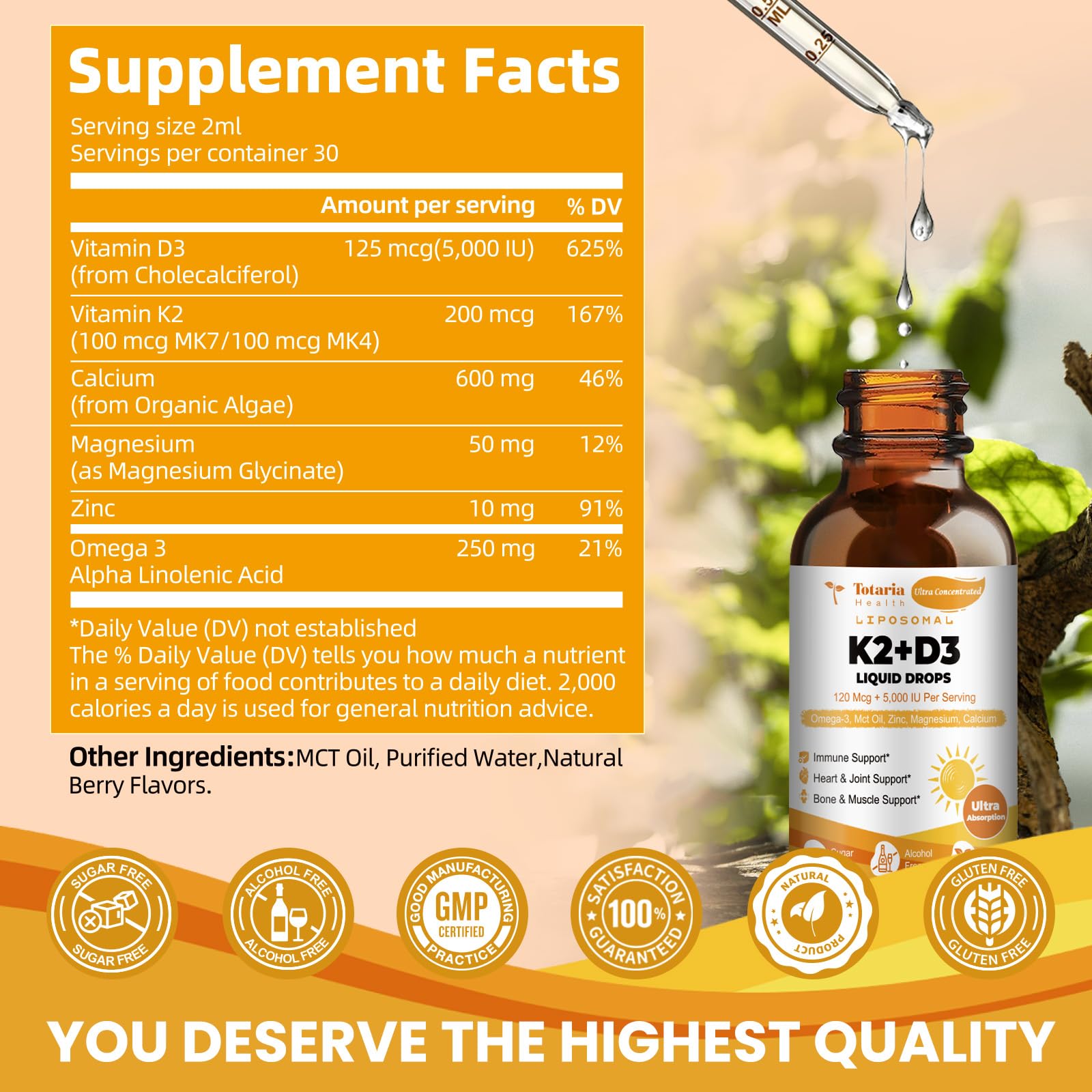 Packaging gotas vitamina d3 k2 omega3 minerales para salud integral