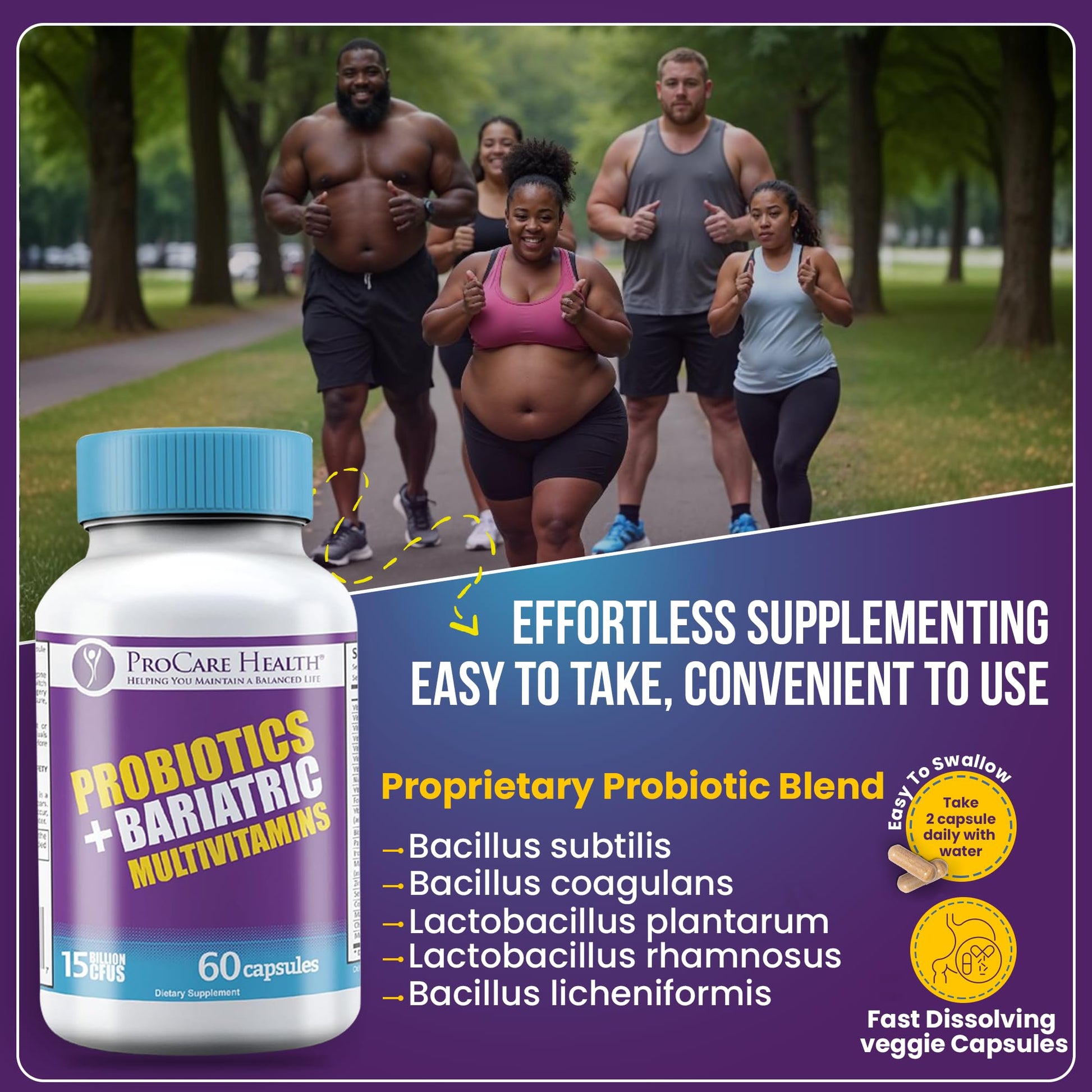 Transformación con multivitaminas bariátricas y probióticos