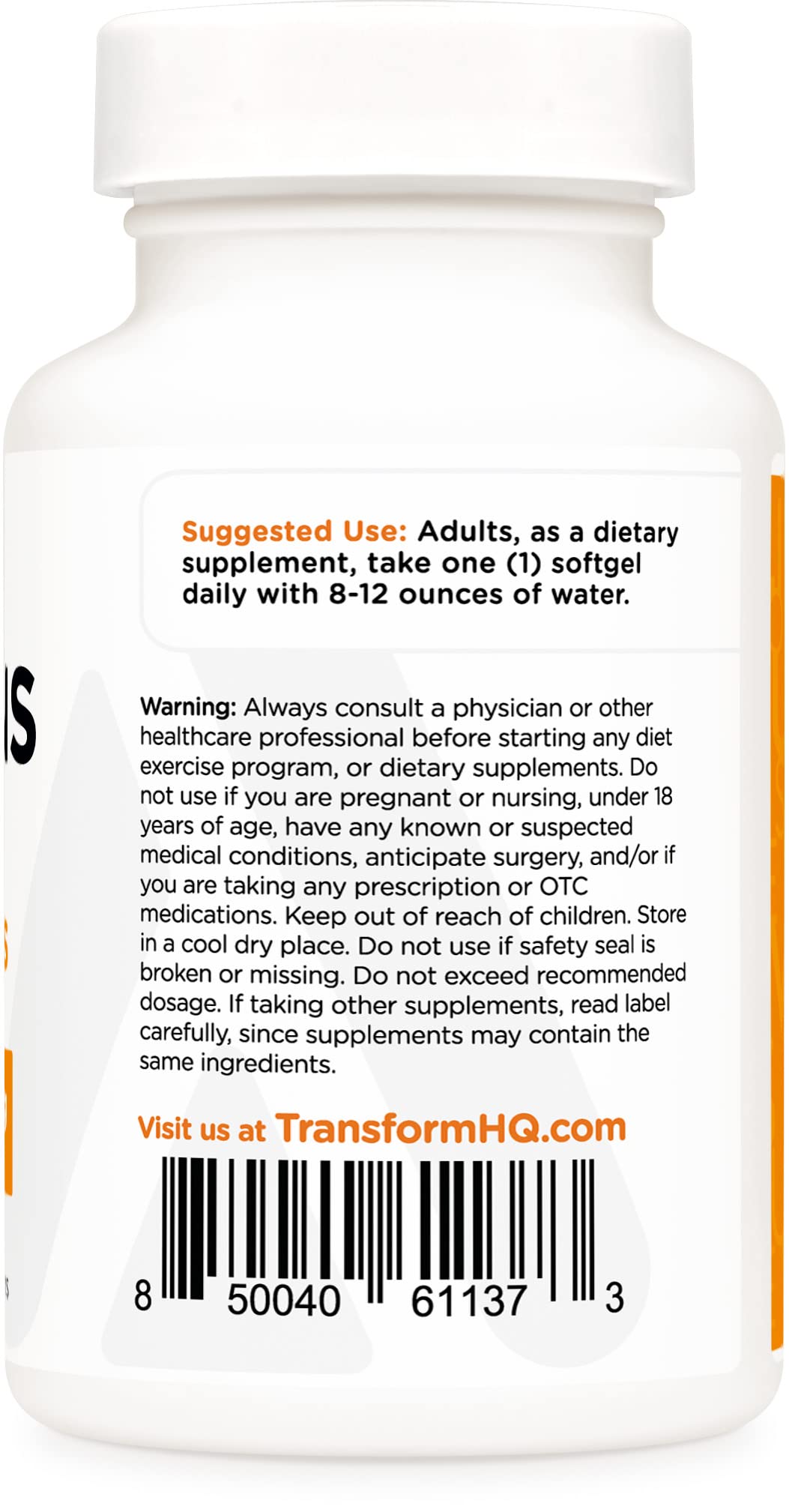 Etiqueta suplemento TransformHQ vitamina K2 y D3