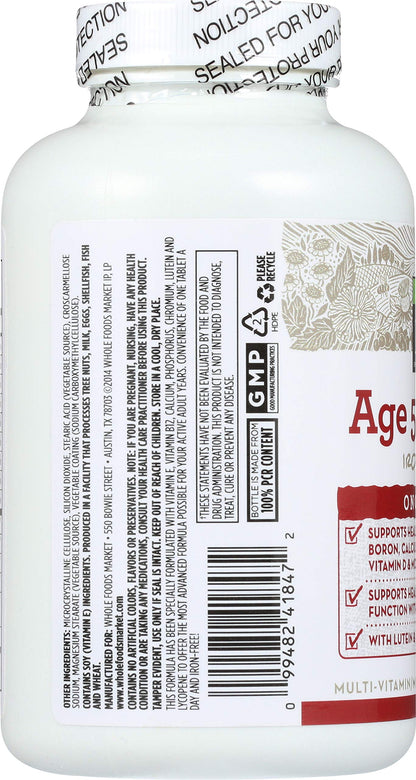 Parte trasera de la etiqueta multivitaminas sin hierro 365 50