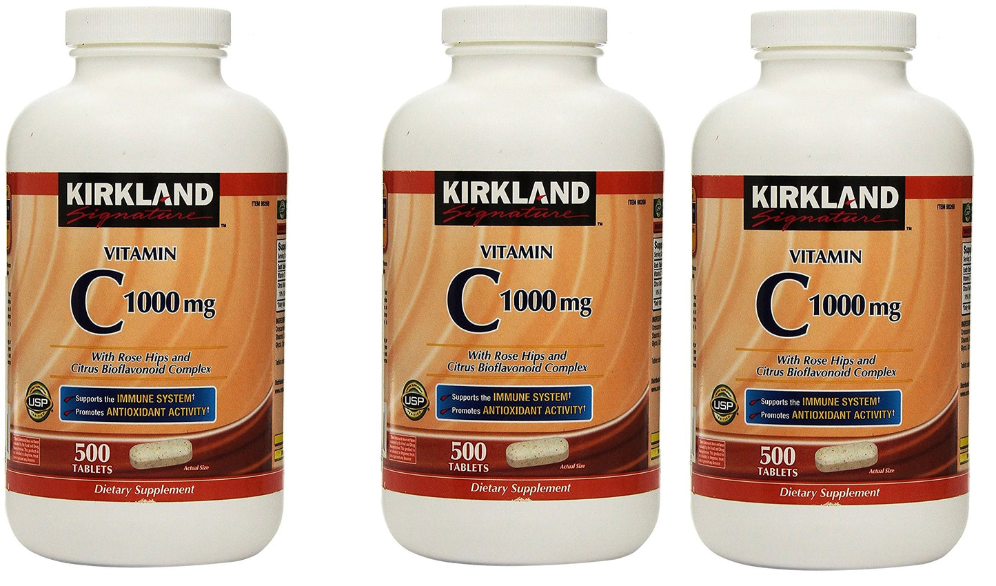 Tres botellas Kirkland vitamina C 1000mg con rosa mosqueta y bioflavonoides