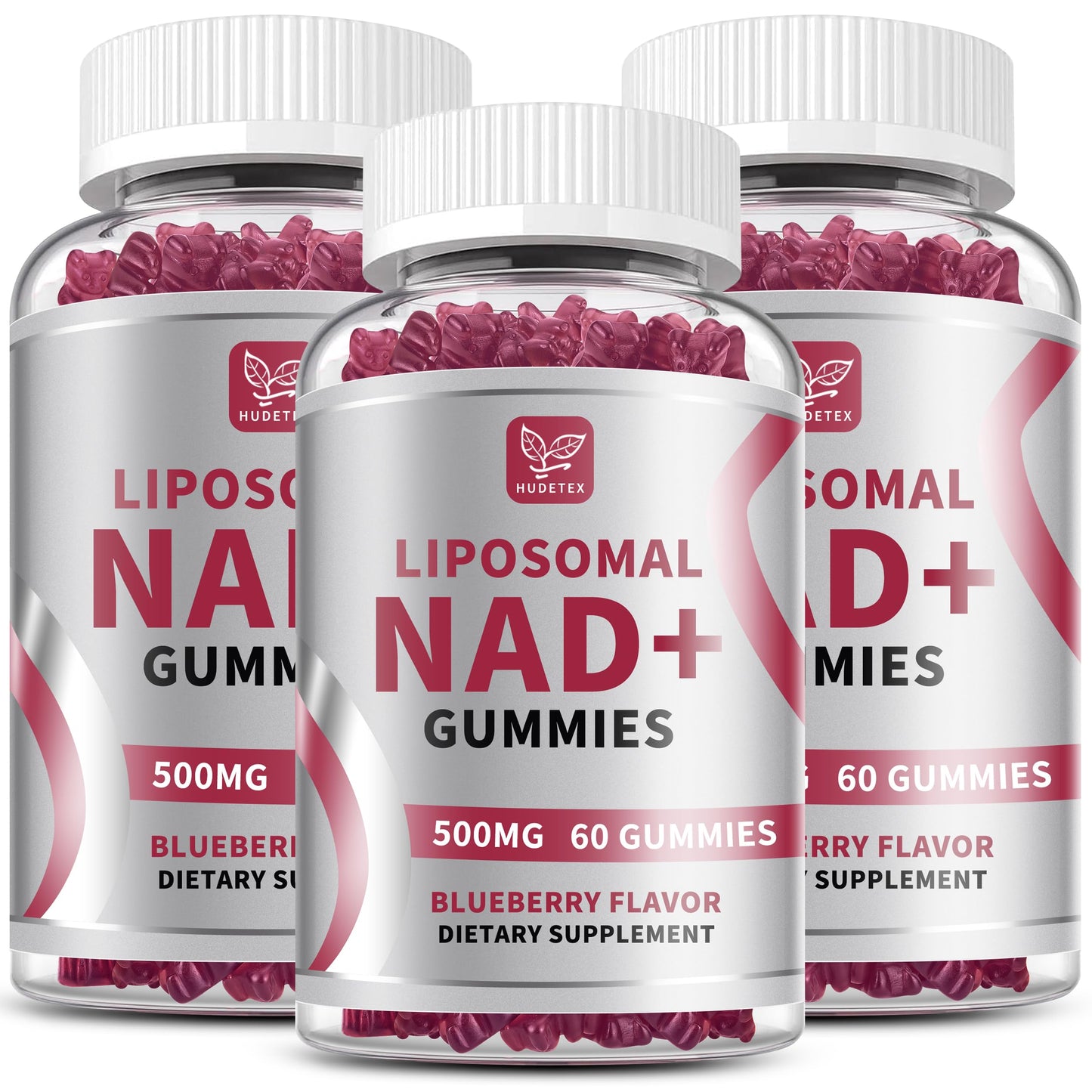 Tres frascos Gomitas NAD liposomal 500mg HUDETEX sabor arándano