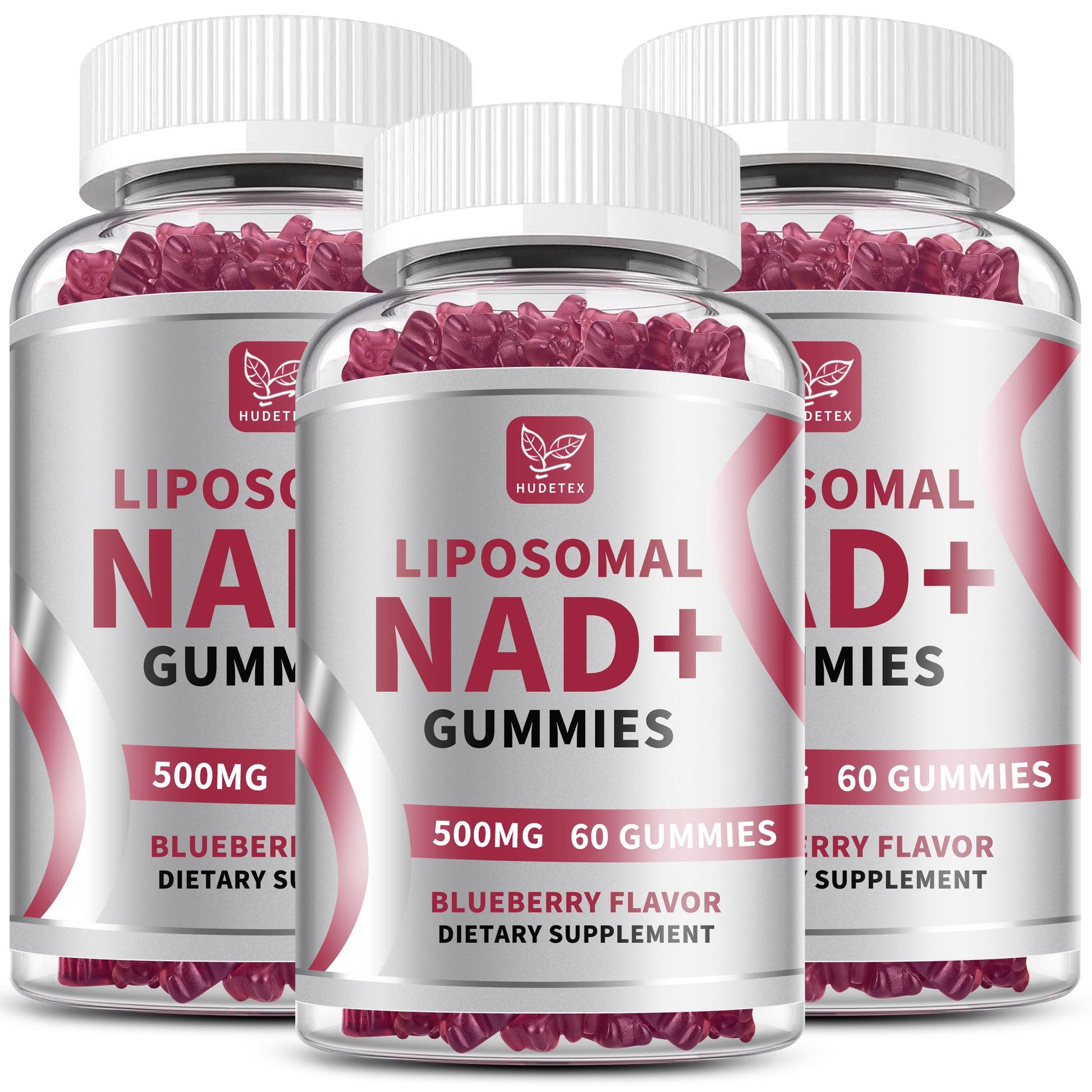 Tres frascos Gomitas NAD liposomal 500mg HUDETEX sabor arándano