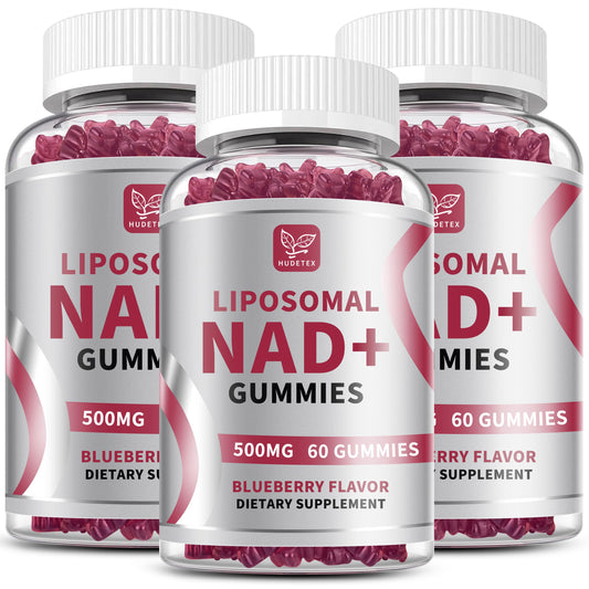 Tres frascos Gomitas NAD liposomal 500mg HUDETEX sabor arándano