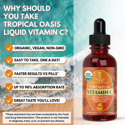 Tropical Oasis vitamina C líquida beneficios label