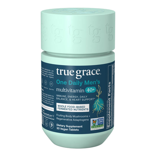 Frasco de multivitaminas True Grace para hombres 40+