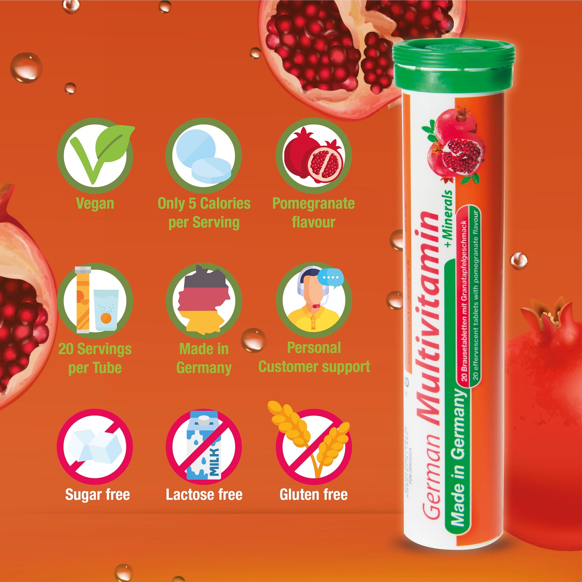 Tubo de tabletas efervescentes multivitamínicas alemanas