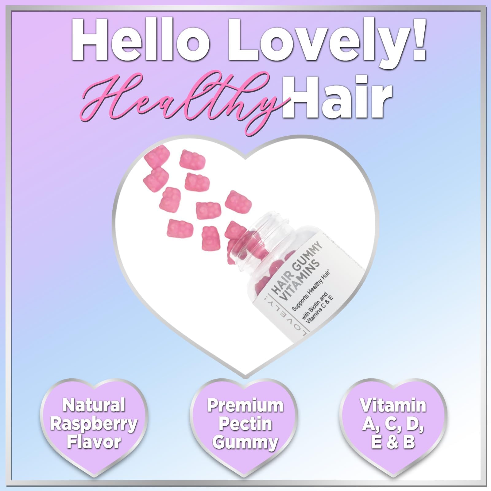 Tubos con gomitas Hello Lovely vitamina biotina para cabello y uñas