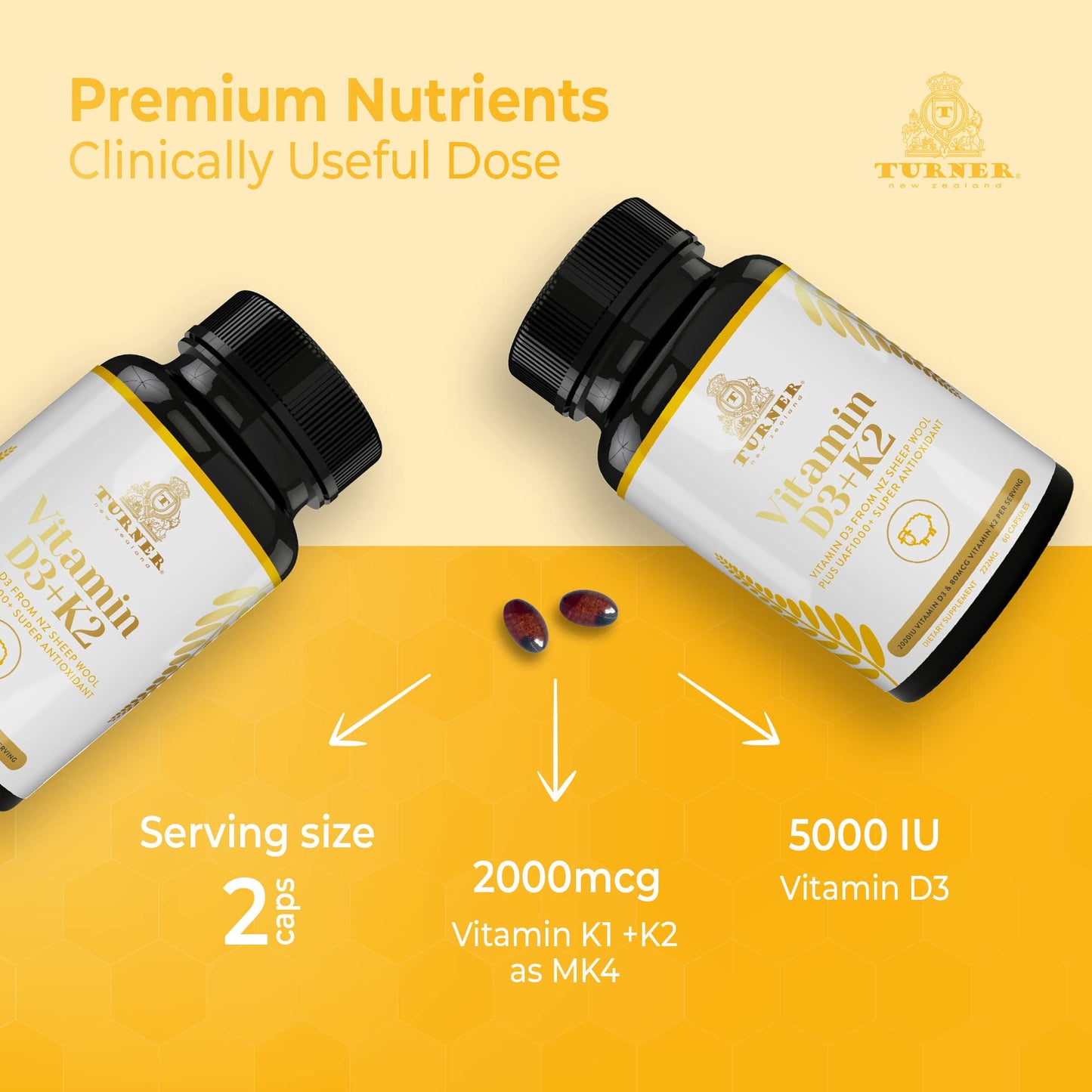 TURNER cápsulas blandas vitamina D3 2000 UI con K2 80 mcg