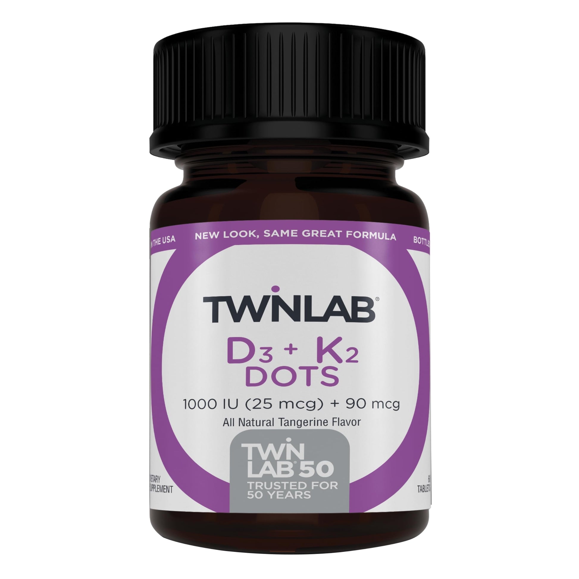 Frasco de Twinlab vitamina D3 1000 UI + K2 Dots 60 tabletas