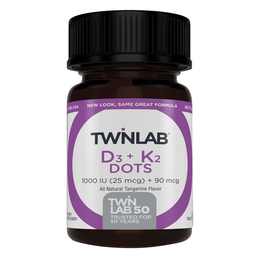Frasco de Twinlab vitamina D3 1000 UI + K2 Dots 60 tabletas