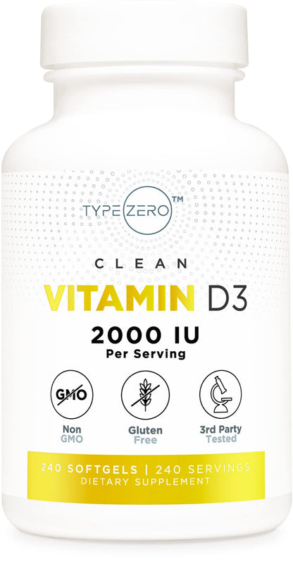Type Zero vitamina d3 2000 iu 240 softgels botella