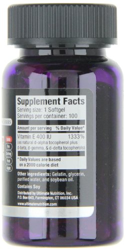 Ultimate Nutrition Vitamina E 400 UI cápsulas blandas vista cercana