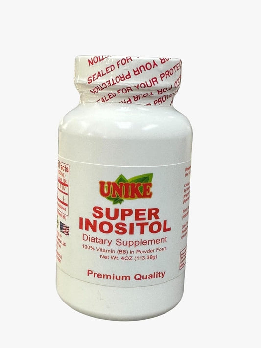 Frasco de suplemento Unike Nutra Super Inositol para fertilidad y equilibrio hormonal