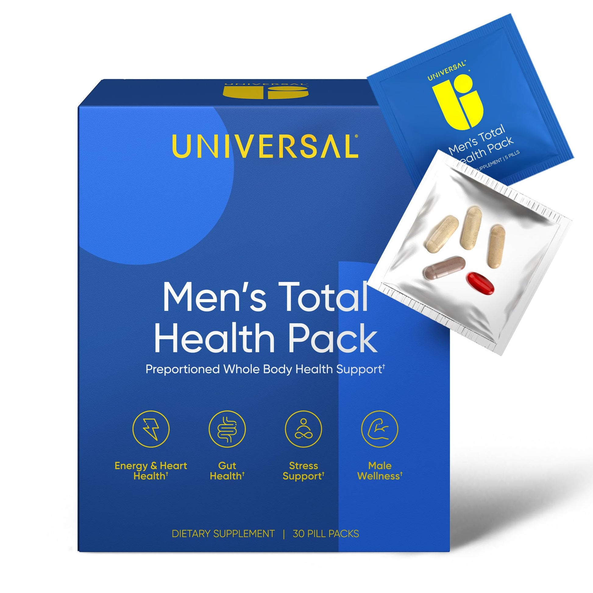 Paquete de salud total para hombres Universal con multivitaminas.