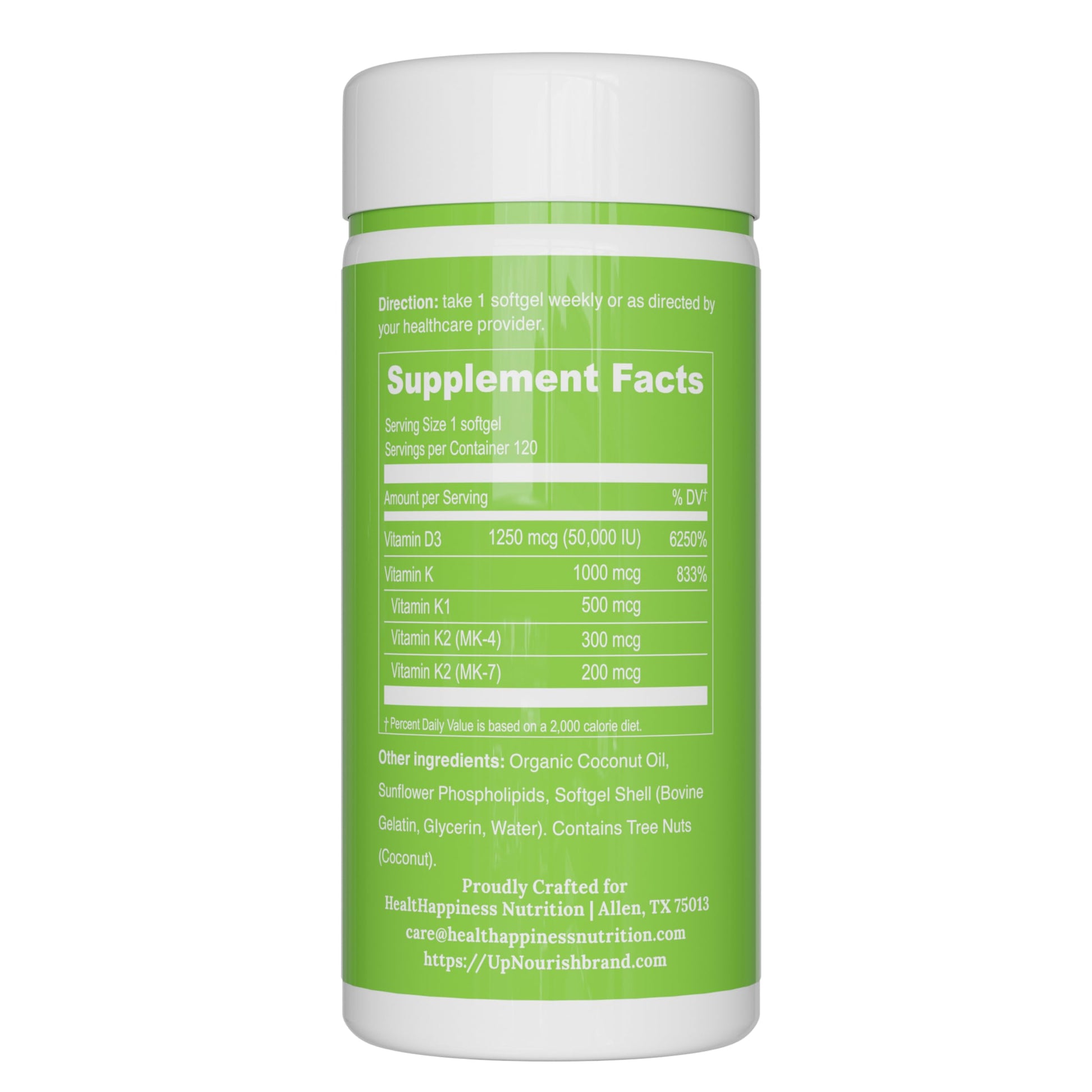 UpNourish mini softgels vitamina d3 y k para salud huesos