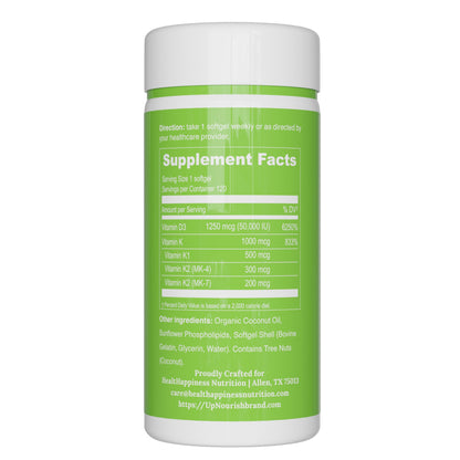 UpNourish mini softgels vitamina d3 y k para salud huesos