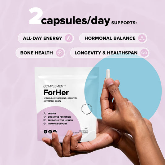 uso diario cápsulas Complement ForHer para energía y salud ósea