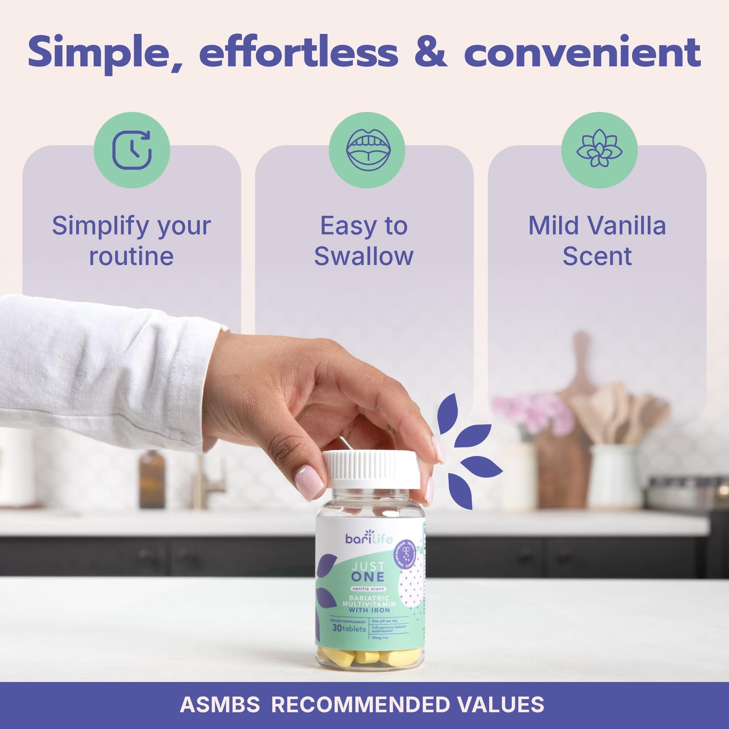 uso fácil del multivitamínico just one con aroma a vainilla