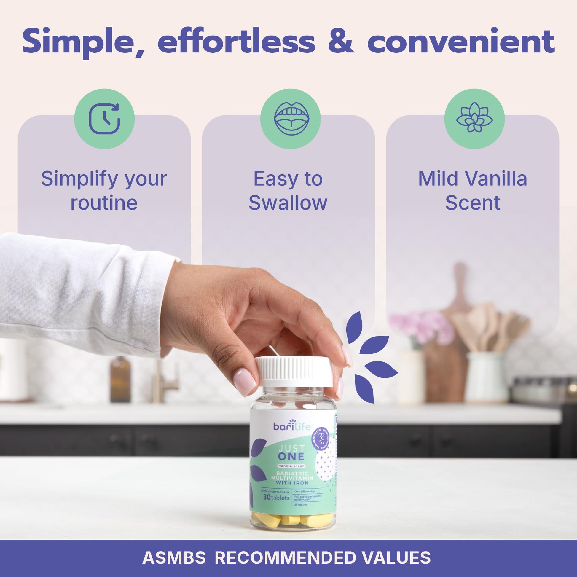 uso fácil del multivitamínico just one con aroma a vainilla
