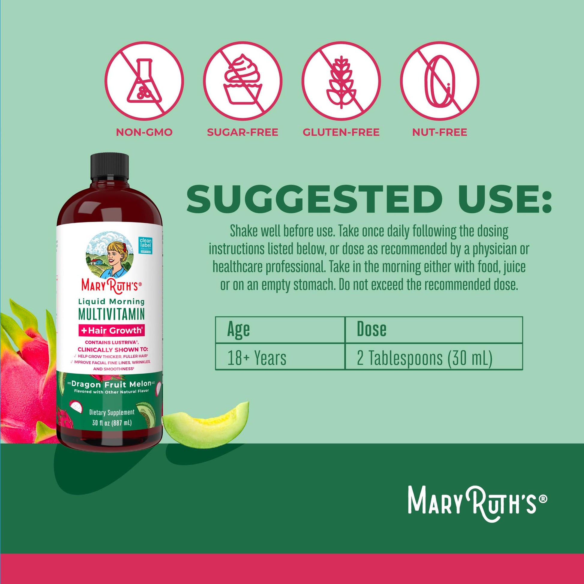 Uso sugerido para multivitamínico líquido MaryRuth.