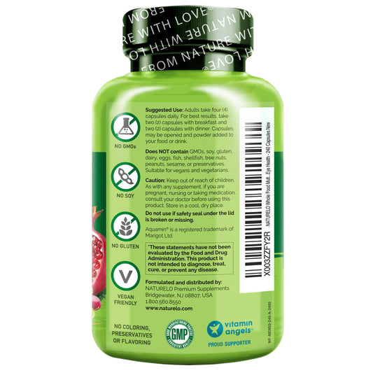 Uso sugerido del multivitamínico NATURELO, detalles de la botella