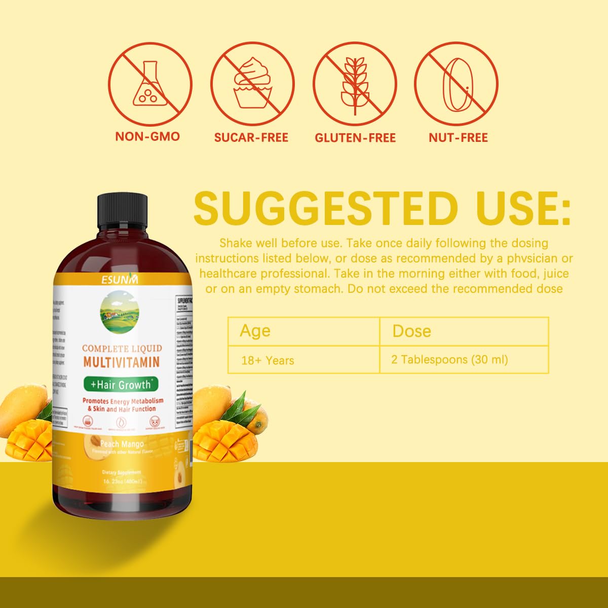 uso sugerido para mejorar la salud con multivitamínico líquido.