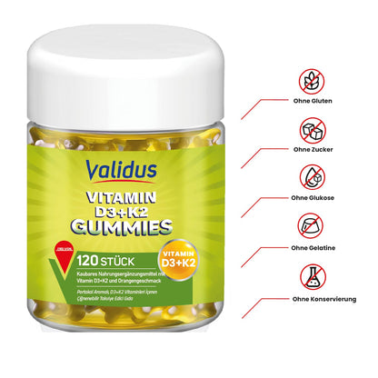Envase gomitas vitamina D3 y K2 VALIDUS 60 unidades