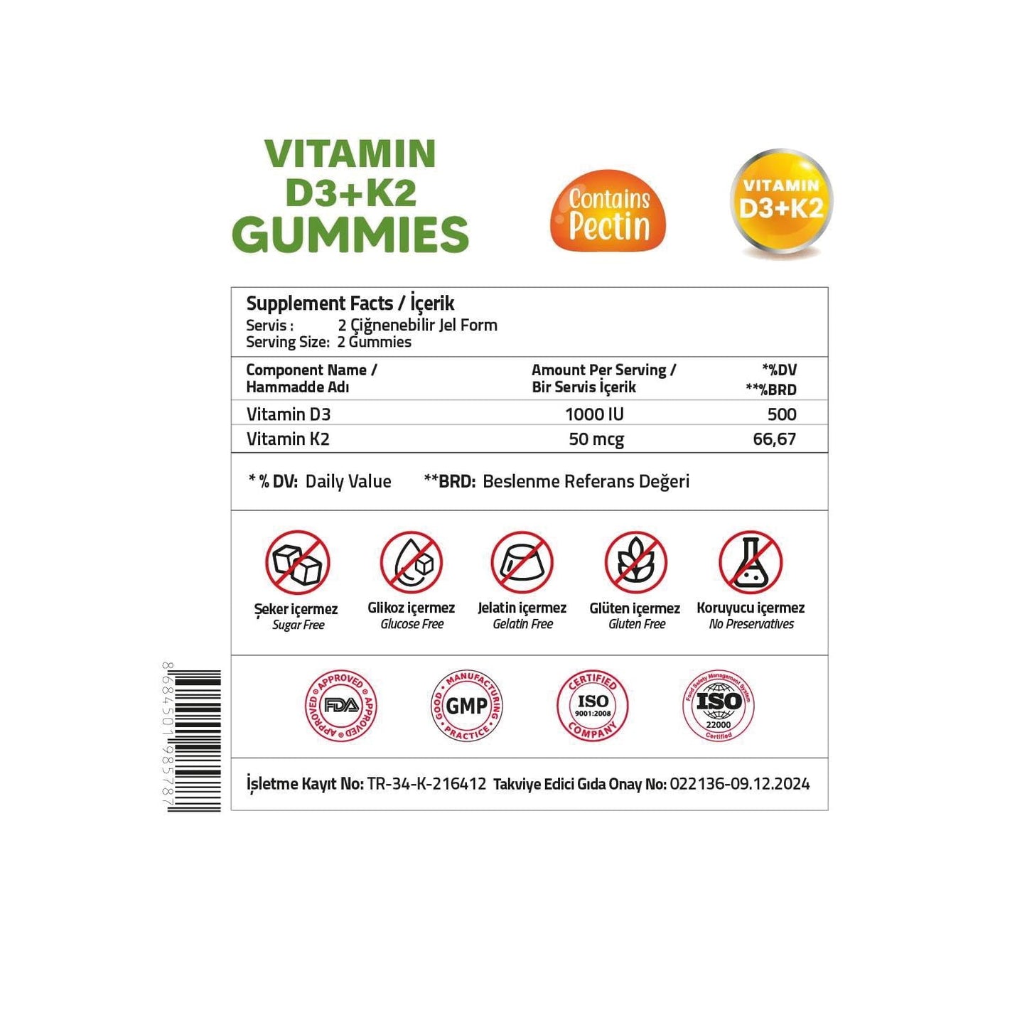 Gomitas de vitamina D3 K2 para huesos saludables VALIDUS
