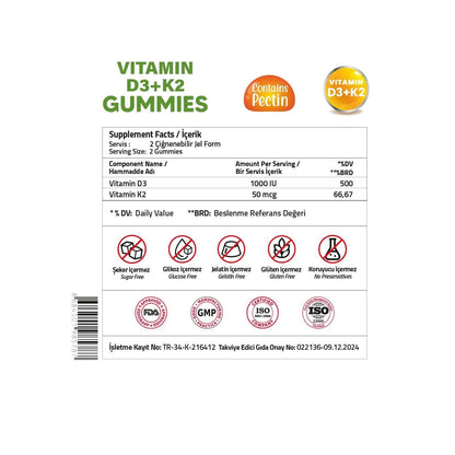 Gomitas de vitamina D3 K2 para huesos saludables VALIDUS