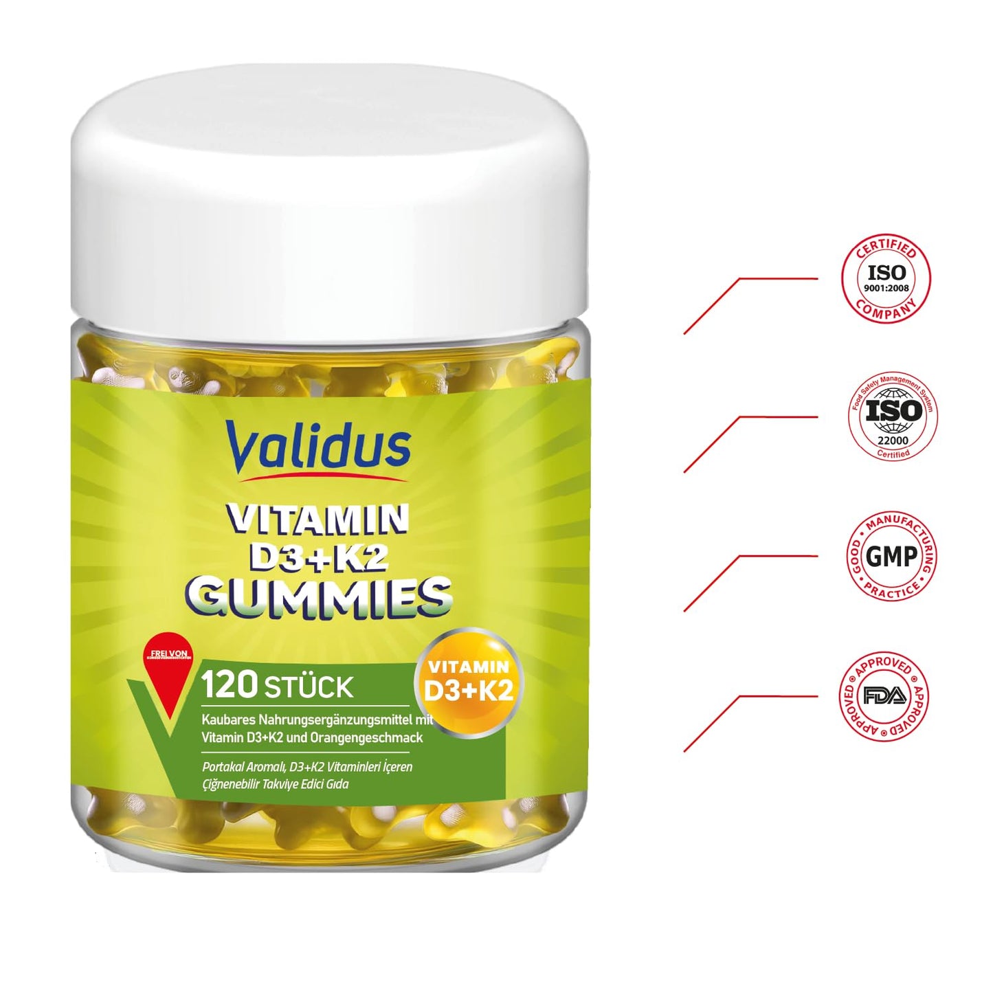 Suplemento gomitas D3 K2 sin alérgenos VALIDUS