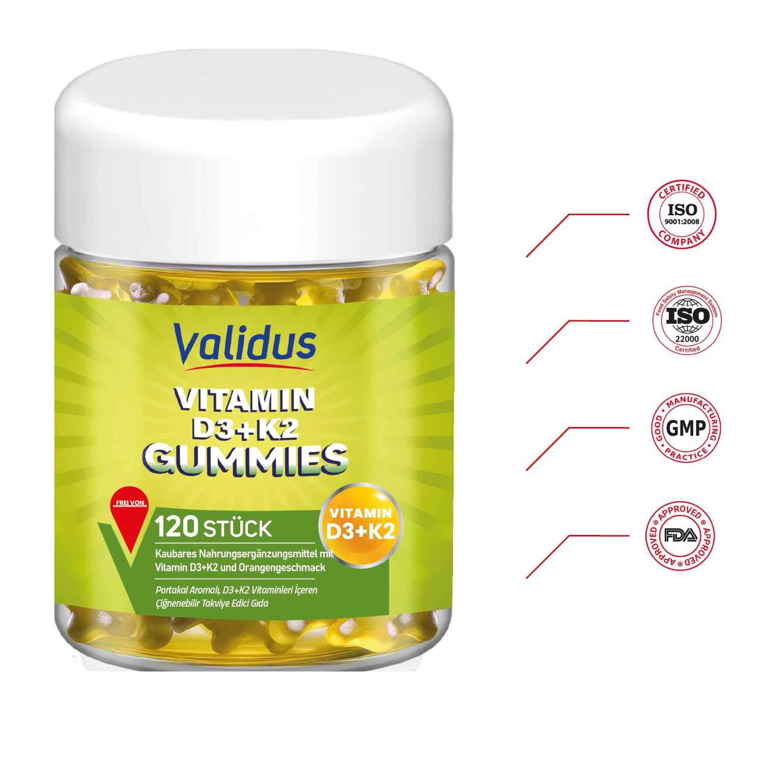 Suplemento gomitas D3 K2 sin alérgenos VALIDUS