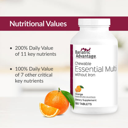 Valores nutricionales multivitaminas masticables Bariatric Advantage
