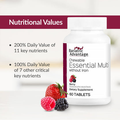 Valores nutricionales destacados de Bariatric Advantage multivitamínico