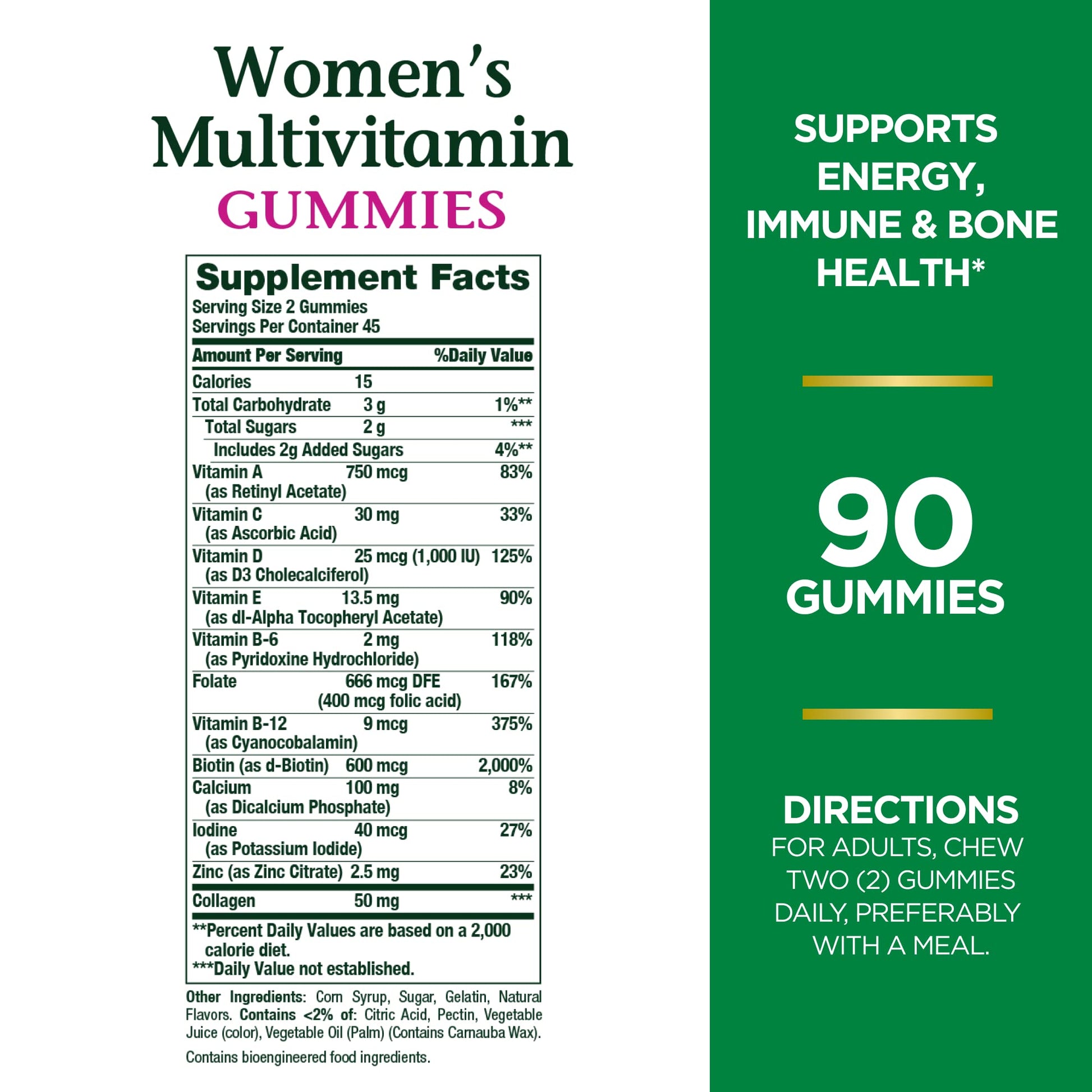 Tabla de valores nutricionales de las multivitaminas en gomitas