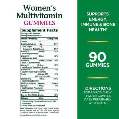 Tabla de valores nutricionales de las multivitaminas en gomitas