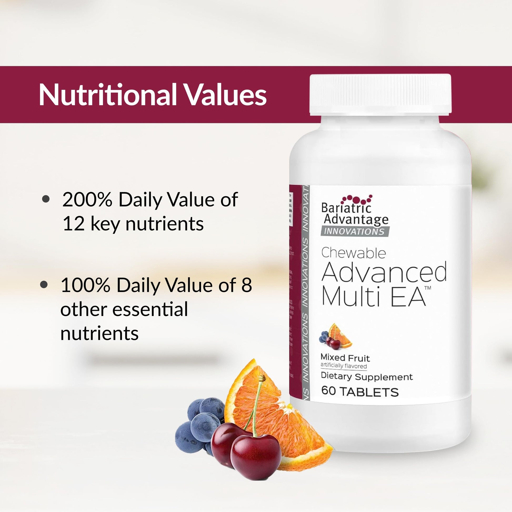 Valores nutricionales del multivitamínico detalle.