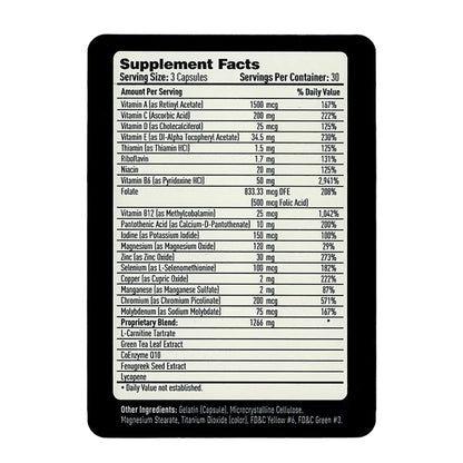 Tabla de valores nutricionales del suplemento para esperma
