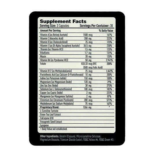 Tabla de valores nutricionales del suplemento para esperma