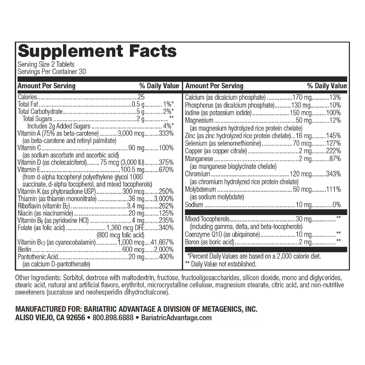valores nutricionales del suplemento