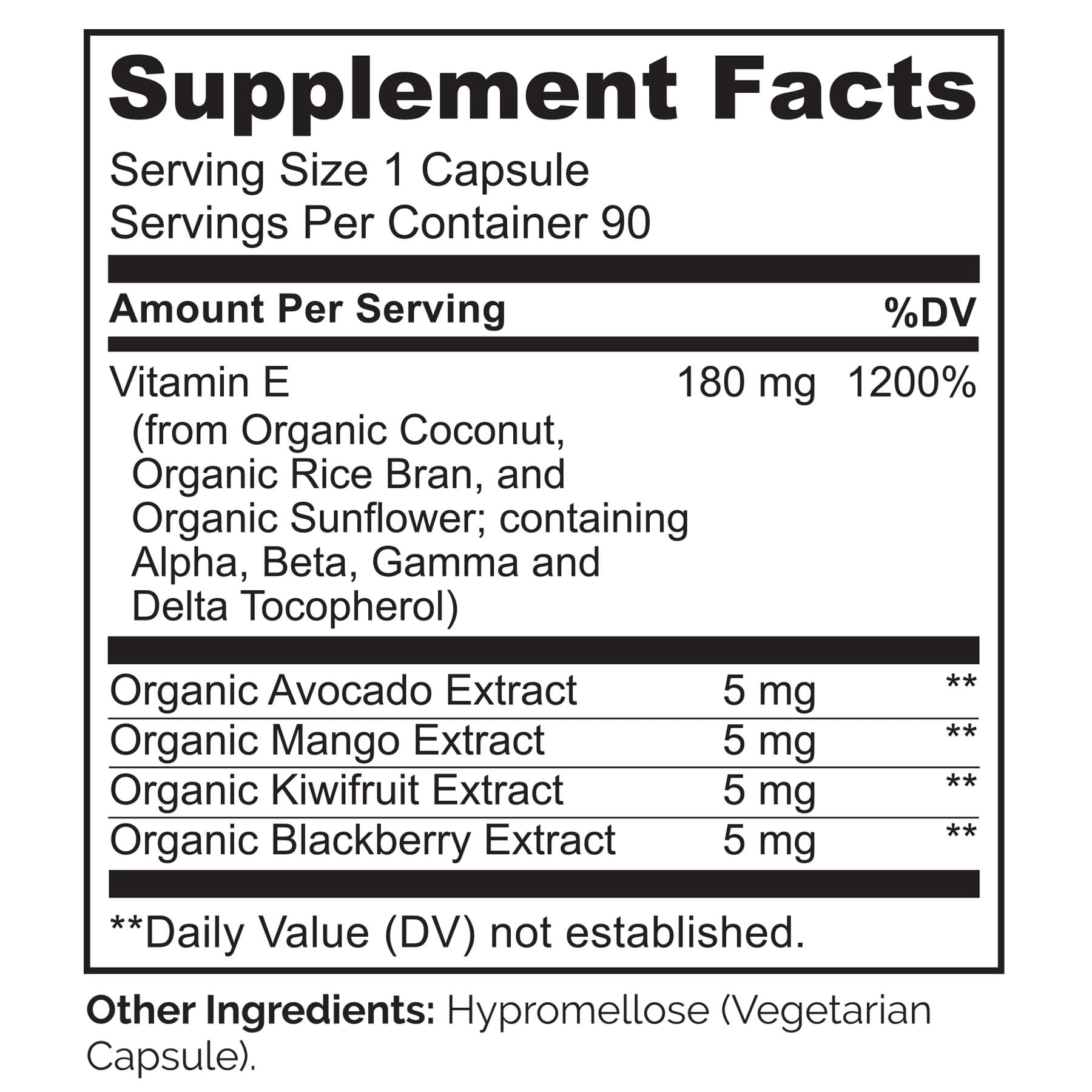 Declaración de valores saludables de vitamina E NATURELO.